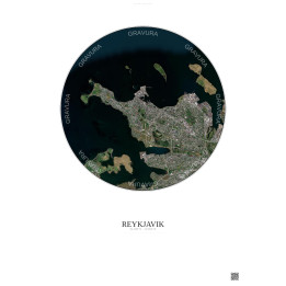 Affiche Reykjavik – Poster vue satellite 6km Couleur | Gravura – Fond clair