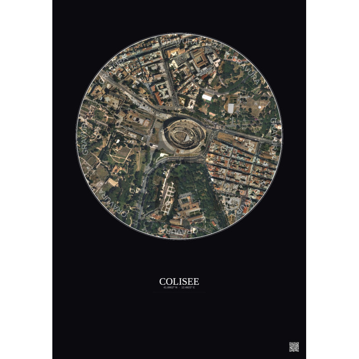 Affiche Colisee – Poster vue satellite 0.5km Couleur | Gravura – Fond foncé