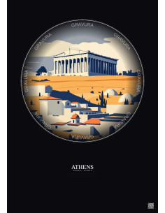 Affiche Athens – Poster illustration vintage – Athens | Gravura – Fond foncé
