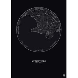 Affiche Montevideo – Poster carte de ville 6km | Gravura – Fond foncé