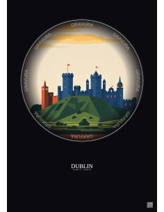 Affiche Dublin – Poster illustration vintage – Dublin Castle | Gravura – Fond foncé