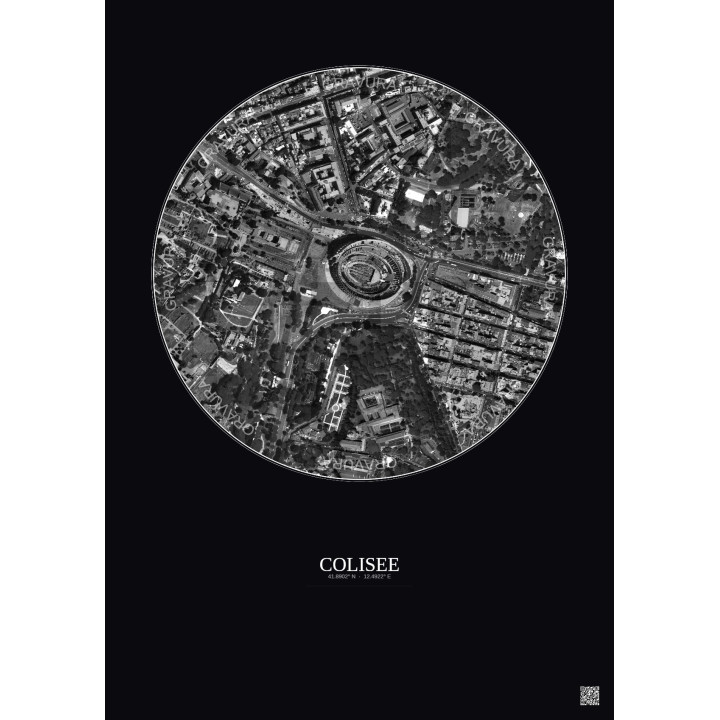 Colisee Satellite View Poster 0.5km B&W | Gravura – Dark background