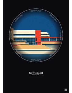 Affiche New Delhi – Poster illustration vintage – National Museum | Gravura – Fond foncé
