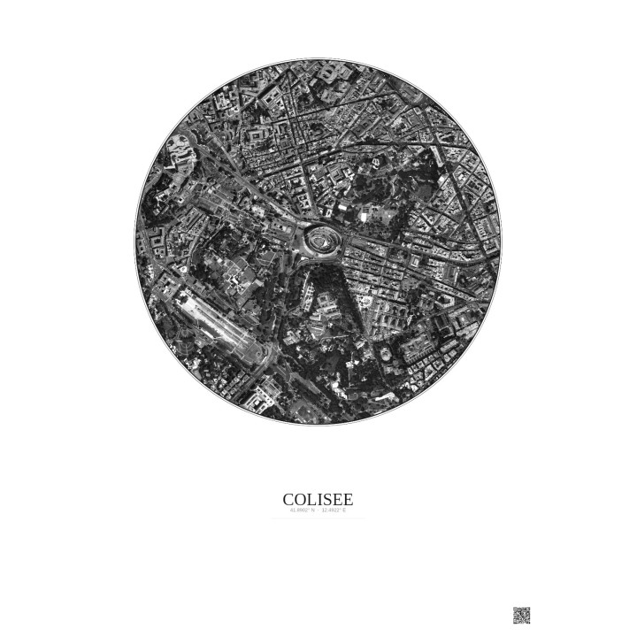 Colisee Satellite View Poster 1km B&W | Gravura – Light background