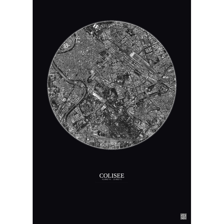 Affiche Colisee – Poster vue satellite 2.5km N&B | Gravura – Fond foncé