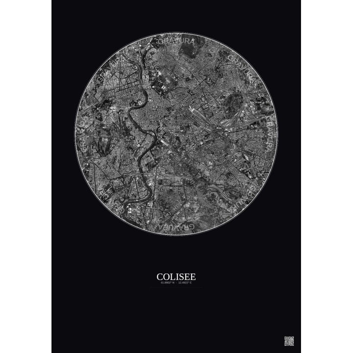 Affiche Colisee – Poster vue satellite 5km N&B | Gravura – Fond foncé
