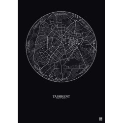 Affiche Tashkent – Poster carte de ville 10km | Gravura – Fond foncé