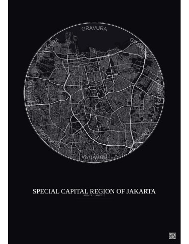 Affiche Special Capital Region Of Jakarta – Poster carte de ville 10km | Gravura – Fond foncé
