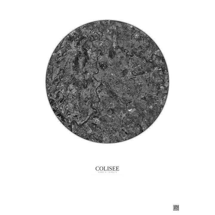 Affiche Colisee – Poster vue satellite 10km N&B | Gravura – Fond clair