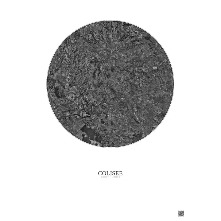 Affiche Colisee – Poster vue satellite 20km N&B | Gravura – Fond clair