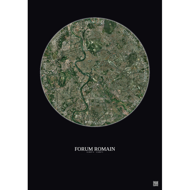 Affiche Forum Romain – Poster vue satellite 5km Couleur | Gravura – Fond foncé