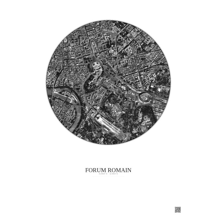 Affiche Forum Romain – Poster vue satellite 1km N&B | Gravura – Fond clair