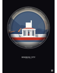 Affiche Bishkek City – Poster illustration vintage – Famous Viewpoint Of Bishkek City | Gravura – Fond foncé