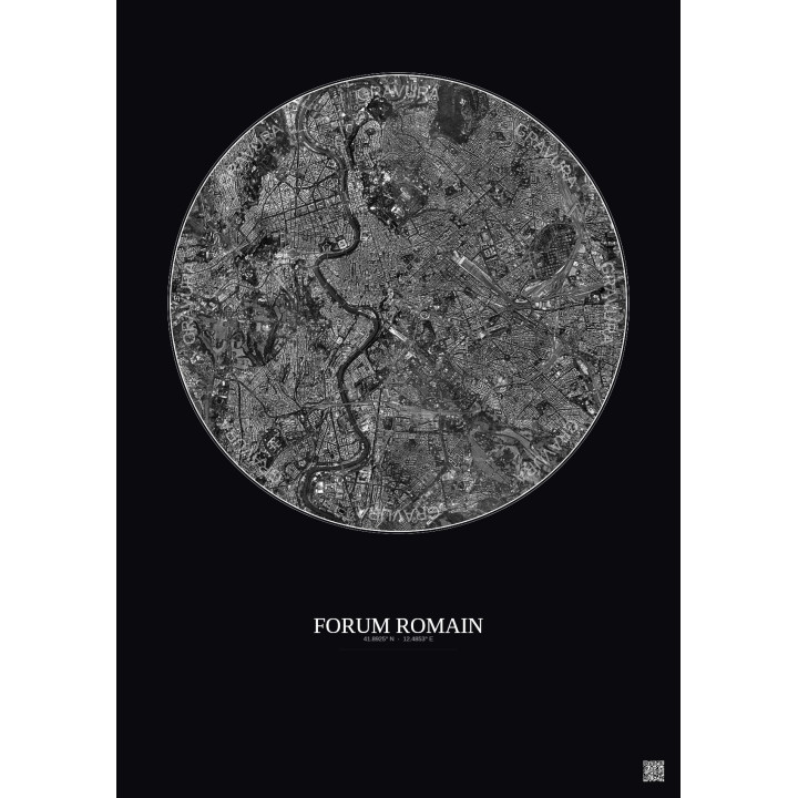 Forum Romain Satellite View Poster 5km B&W | Gravura – Dark background