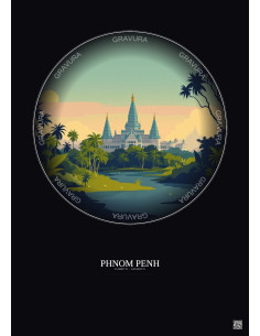 Affiche Phnom Penh – Poster illustration vintage – Phnom Penh | Gravura – Fond foncé