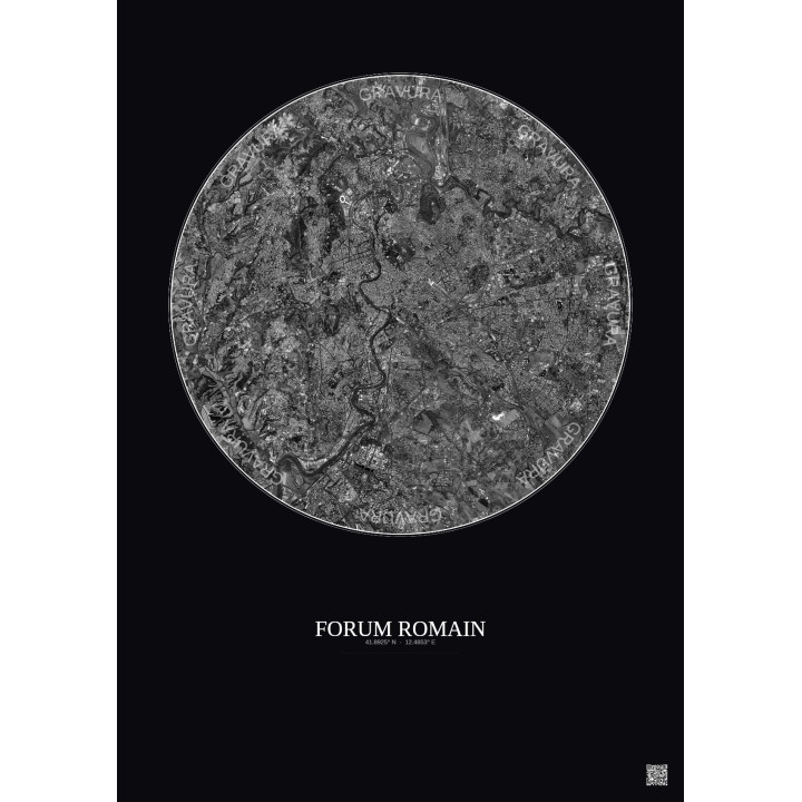 Forum Romain Satellite View Poster 10km B&W | Gravura – Dark background