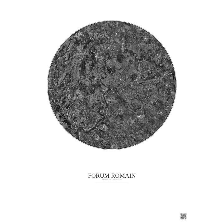 Forum Romain Satellite View Poster 10km B&W | Gravura – Light background