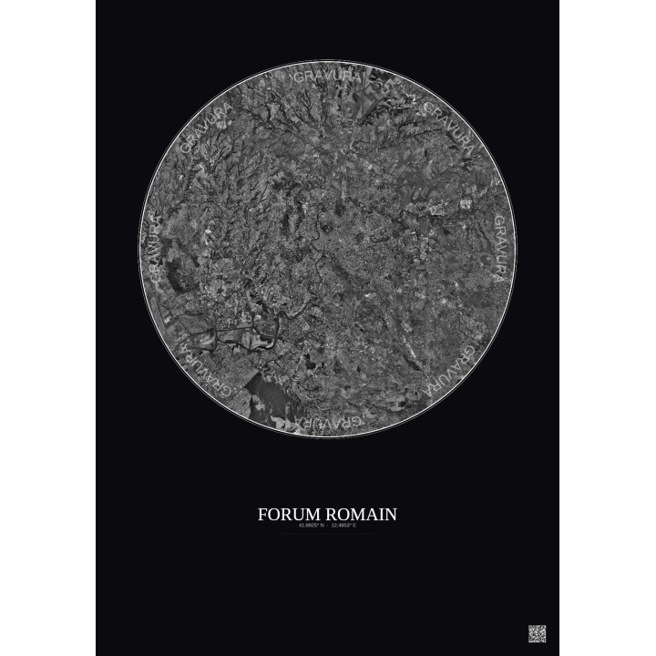 Forum Romain Satellite View Poster 20km B&W | Gravura – Dark background