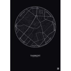 Affiche Tashkent – Poster carte de ville 2.5km | Gravura – Fond foncé
