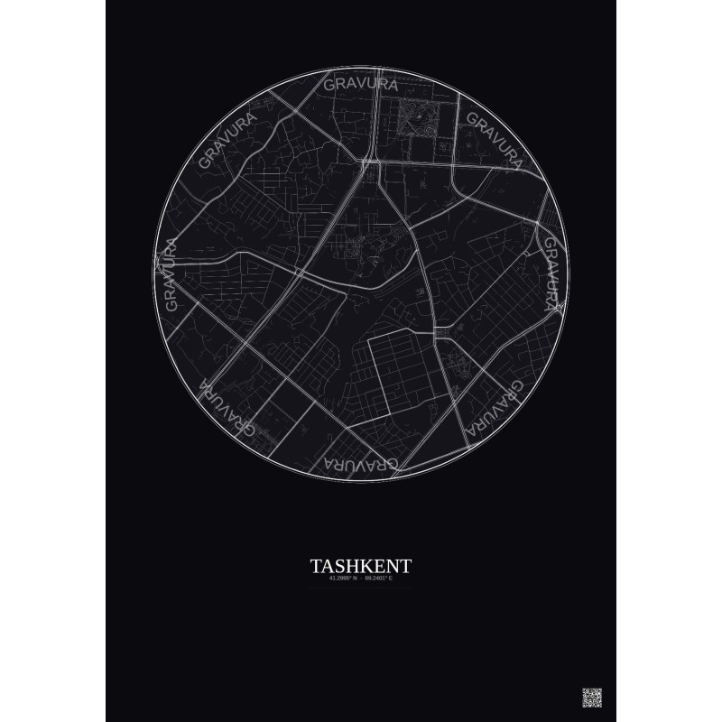 Affiche Tashkent – Poster carte de ville 2.5km | Gravura – Fond foncé