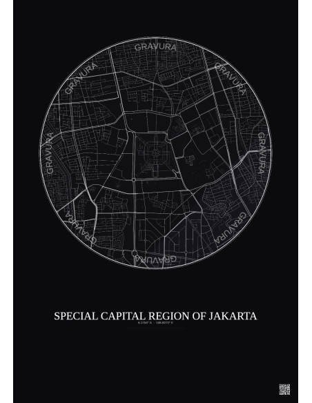 Affiche Special Capital Region Of Jakarta – Poster carte de ville 2.5km | Gravura – Fond foncé
