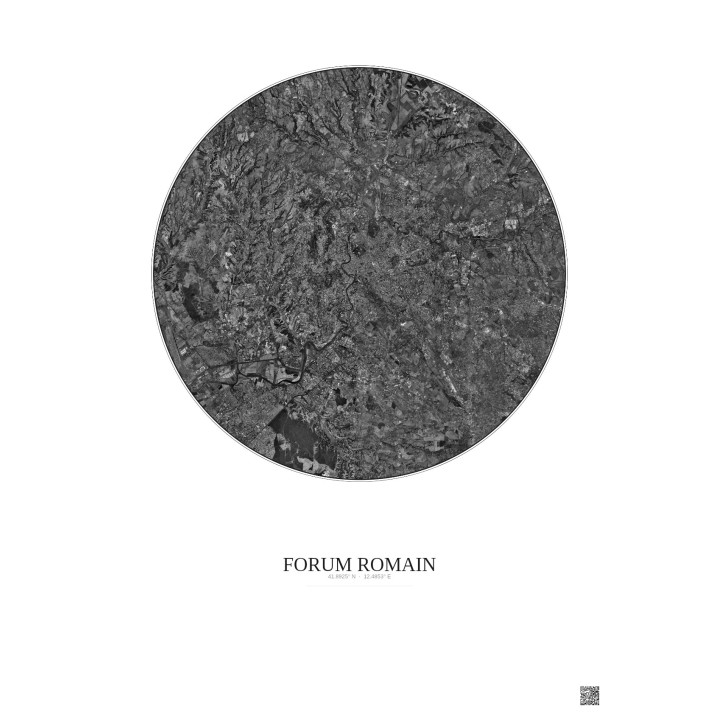 Affiche Forum Romain – Poster vue satellite 20km N&B | Gravura – Fond clair