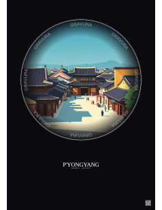 P Yongyang Vintage Travel Poster – Historic Old Town Of P Yongyang | Gravura – Dark background