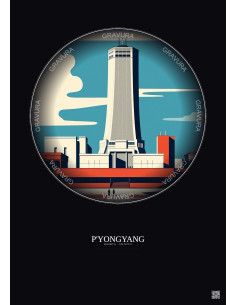 P Yongyang Vintage Travel Poster – Most Iconic Landmark Of P Yongyang | Gravura – Dark background