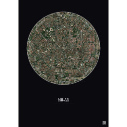 Milan Satellite View Poster 2.5km Color | Gravura – Dark background