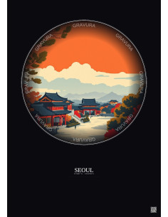 Seoul Vintage Travel Poster – Changdeokgung | Gravura – Dark background