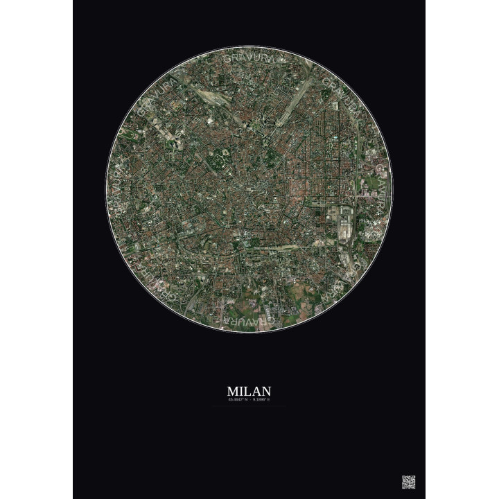 Affiche Milan – Poster vue satellite 5km Couleur | Gravura – Fond foncé