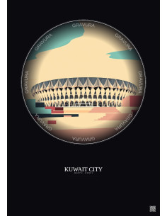 Affiche Kuwait City – Poster illustration vintage – Jaber Al Ahmad International Stadium | Gravura – Fond foncé
