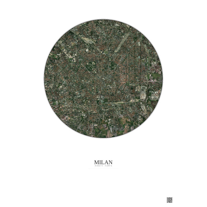 Affiche Milan – Poster vue satellite 5km Couleur | Gravura – Fond clair
