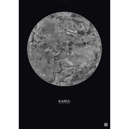 Affiche Kabul – Poster vue satellite 10km N&B | Gravura – Fond foncé