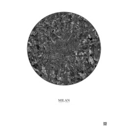 Milan Satellite View Poster 10km B&W | Gravura – Light background