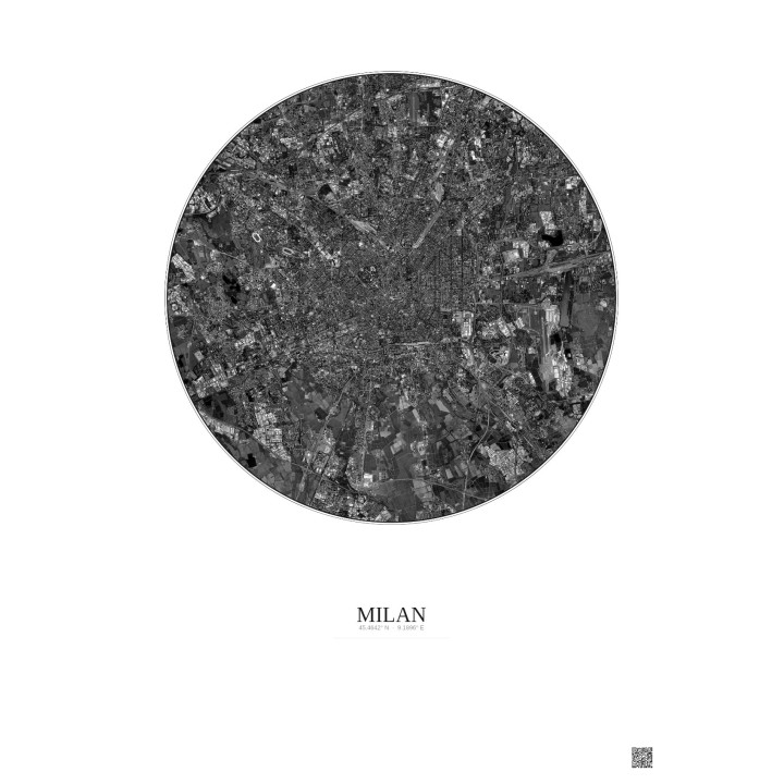 Milan Satellite View Poster 10km B&W | Gravura – Light background