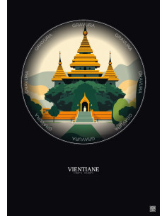 Affiche Vientiane – Poster illustration vintage – Wat Si Saket | Gravura – Fond foncé