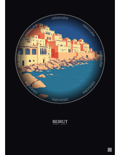 Affiche Beirut – Poster illustration vintage – Beirut | Gravura – Fond foncé