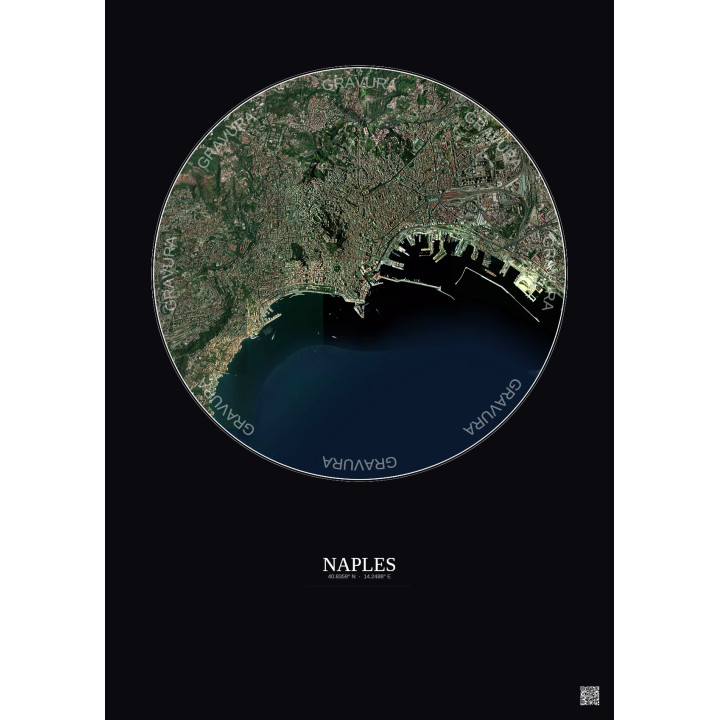 Affiche Naples – Poster vue satellite 5km Couleur | Gravura – Fond foncé