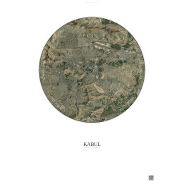 Affiche Kabul – Poster vue satellite 10km Couleur | Gravura – Fond clair