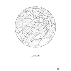 Affiche Tashkent – Poster carte de ville 6km | Gravura – Fond clair