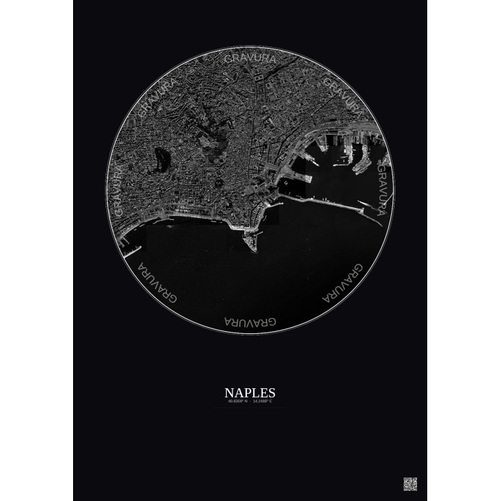 Naples Satellite View Poster 2.5km B&W | Gravura – Dark background