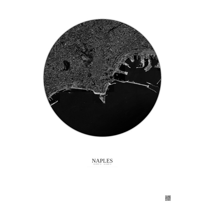 Affiche Naples – Poster vue satellite 2.5km N&B | Gravura – Fond clair
