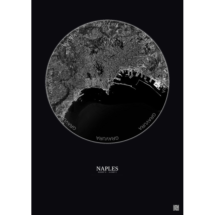 Naples Satellite View Poster 5km B&W | Gravura – Dark background
