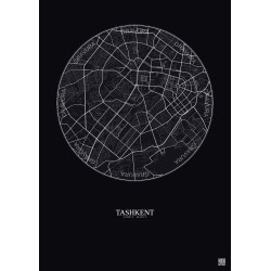 Affiche Tashkent – Poster carte de ville 6km | Gravura – Fond foncé