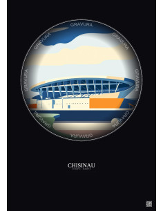 Affiche Chisinau – Poster illustration vintage – Stadionul Republican | Gravura – Fond foncé