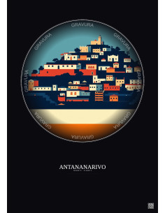 Affiche Antananarivo – Poster illustration vintage – Antananarivo | Gravura – Fond foncé