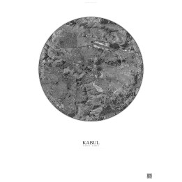 Affiche Kabul – Poster vue satellite 10km N&B | Gravura – Fond clair