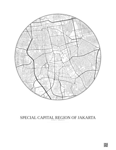 Affiche Special Capital Region Of Jakarta – Poster carte de ville 6km | Gravura – Fond clair
