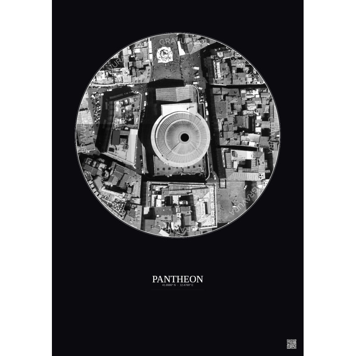 Affiche Pantheon – Poster vue satellite 0.1km N&B | Gravura – Fond foncé